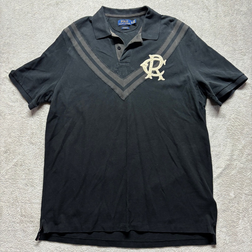 Polo Ralph Lauren Rugby Shirt Mens XL Classic Fit Black Chevron Logo EUC